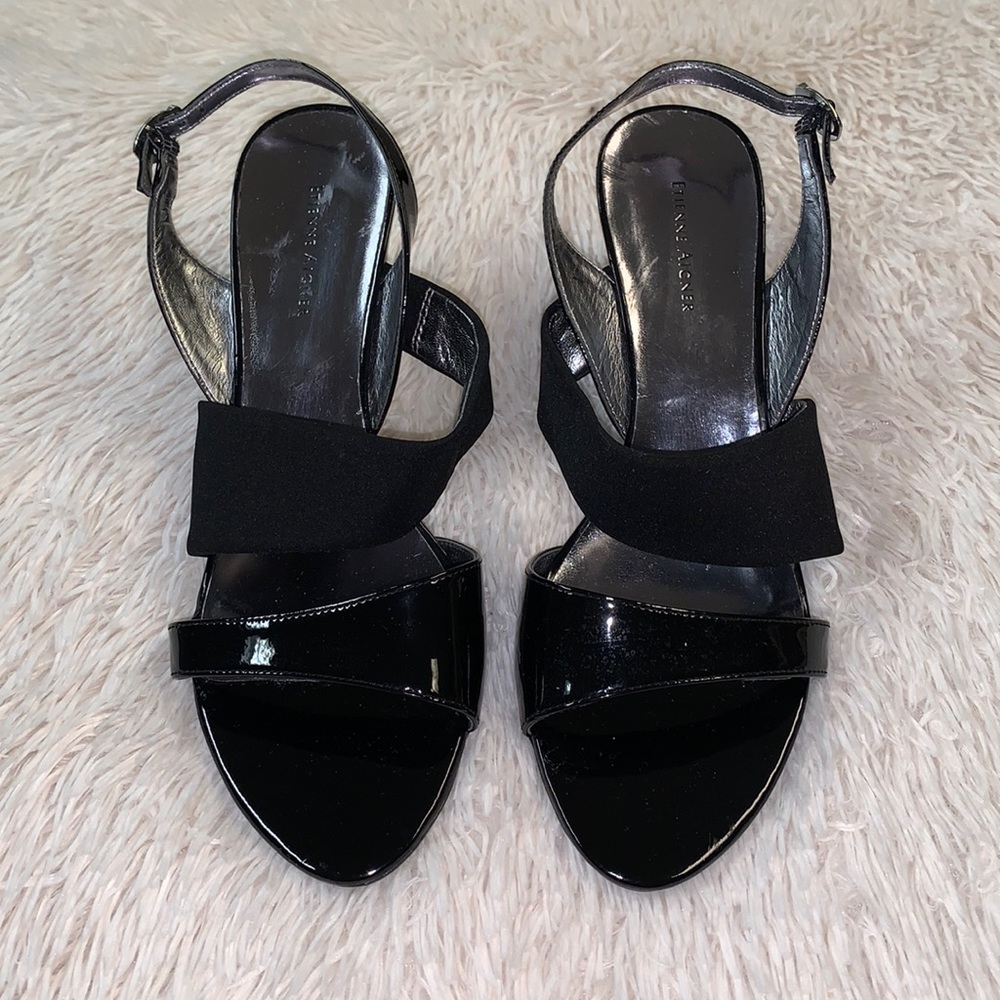 NWOT ETIENNE AIGNER BLACK OPEN TOE HEELS SIZE 10